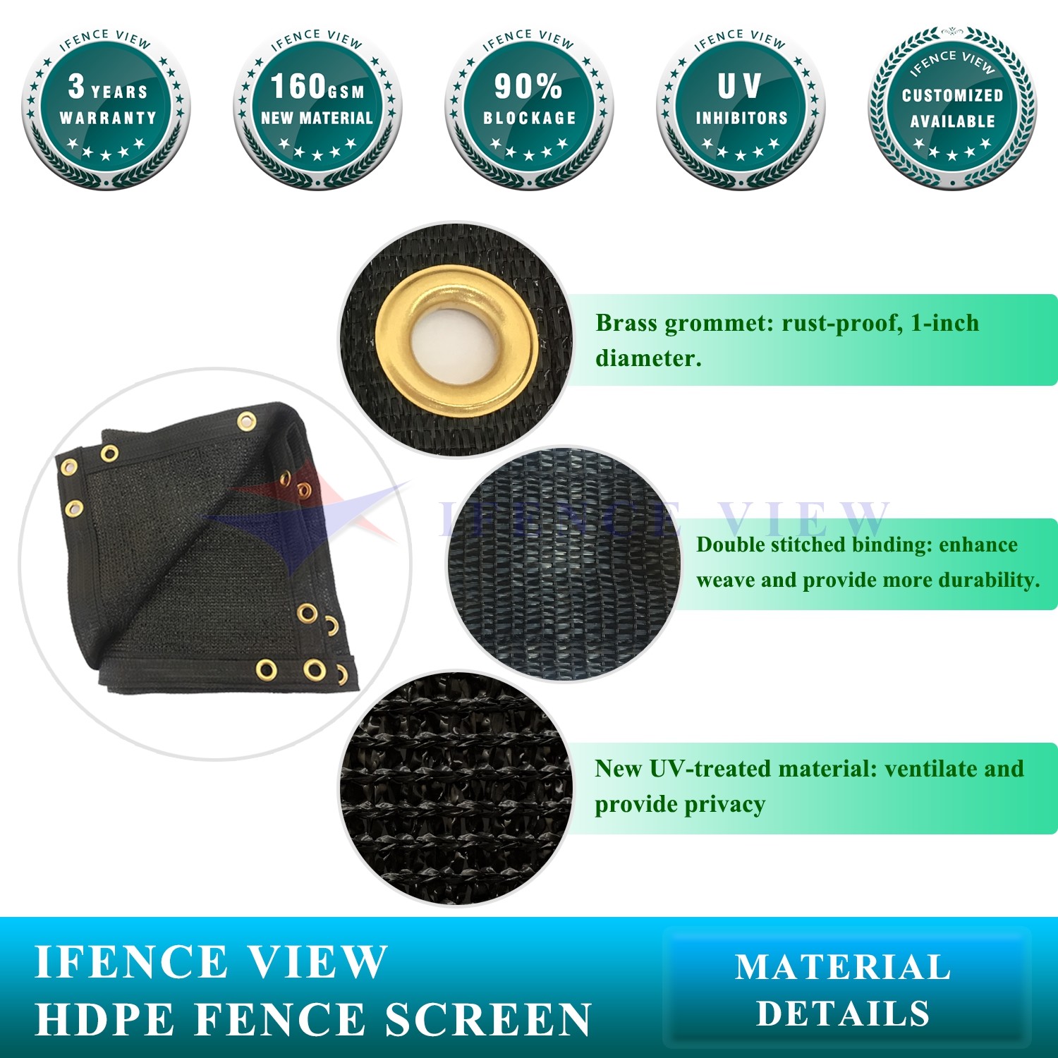 Ifenceview 4'x1'-4'x100' Black Fence Privacy Screen Mesh Fabric Garden Balcony