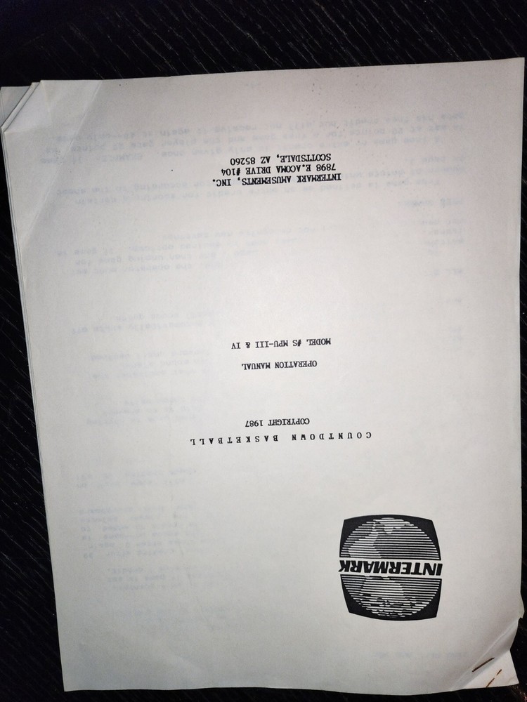 Countdown Intermark Basketball Manual Blueprints Schematics Arcade