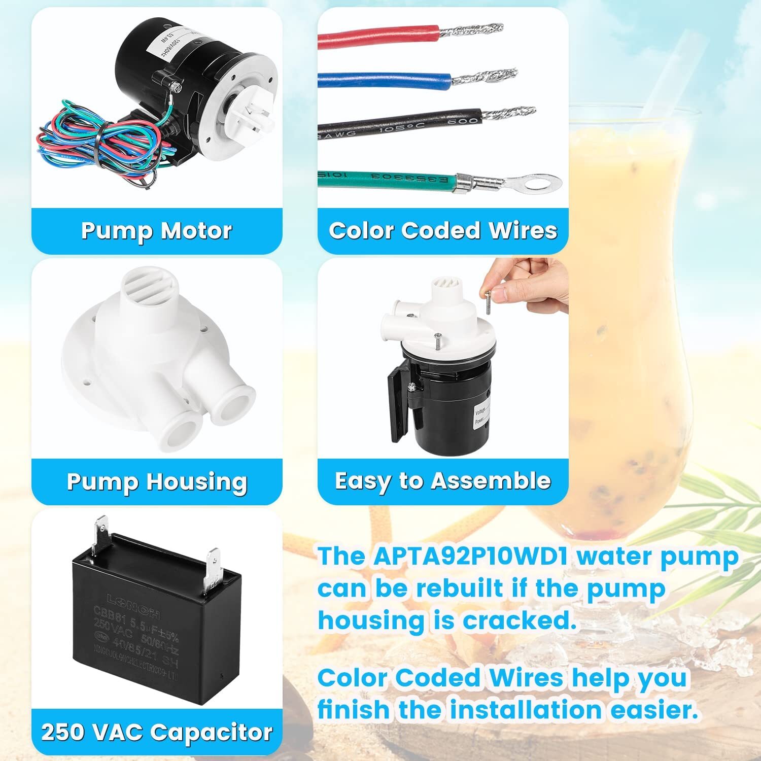 For Hoshizaki Ice Machine KM-450 KM-900 APTA92P10WD1 Water Pump Motor Assembly