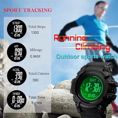 Watch Compass, Altimeter Barometer Thermometer Temperature, Pedometer, Black-A