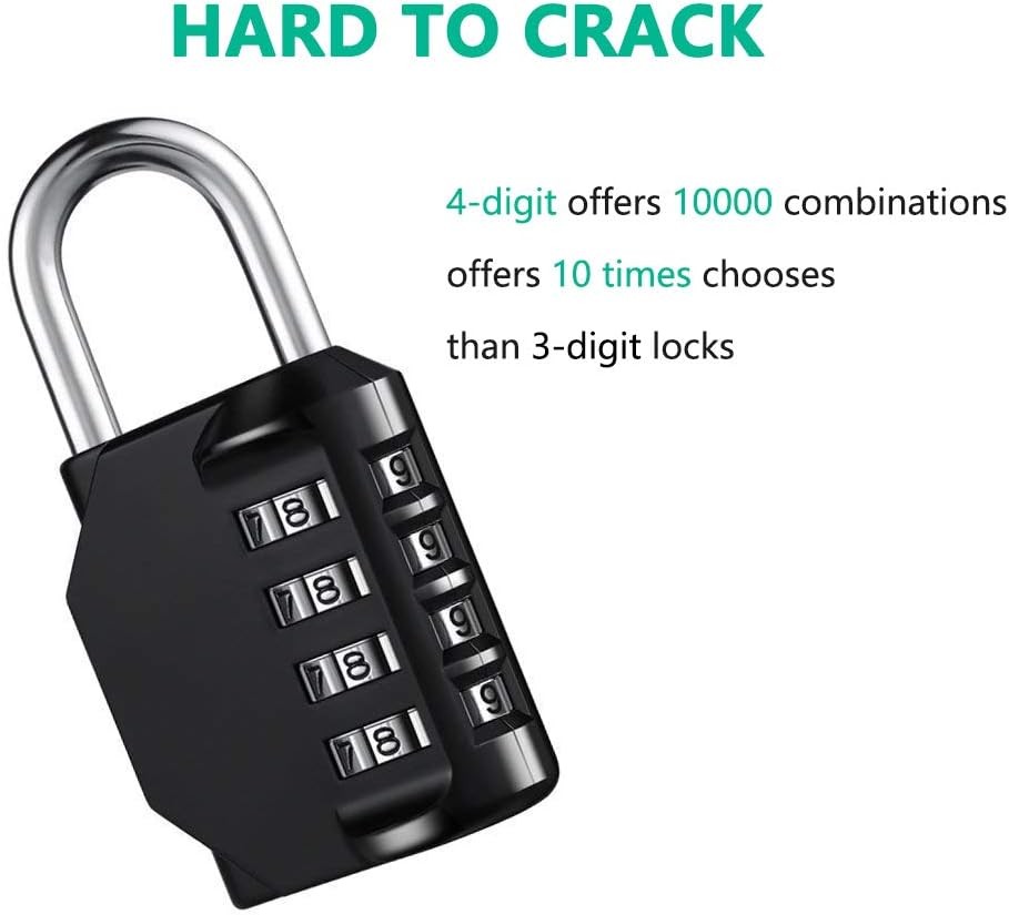 Combination Lock Resettable 4 Digit Padlock with 3.15 Inch, Black