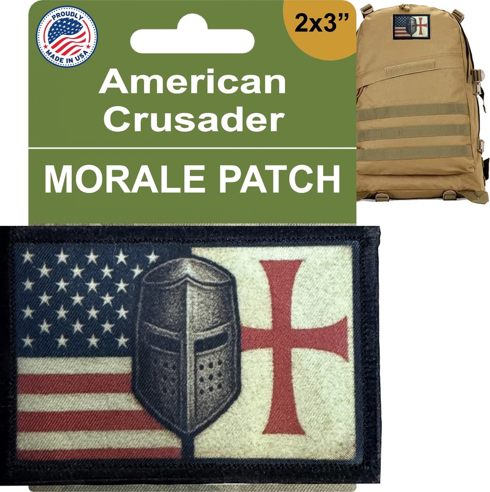 USA Flag Templar Cusader Morale Patch - 2x3 Christian Patch hook and loop