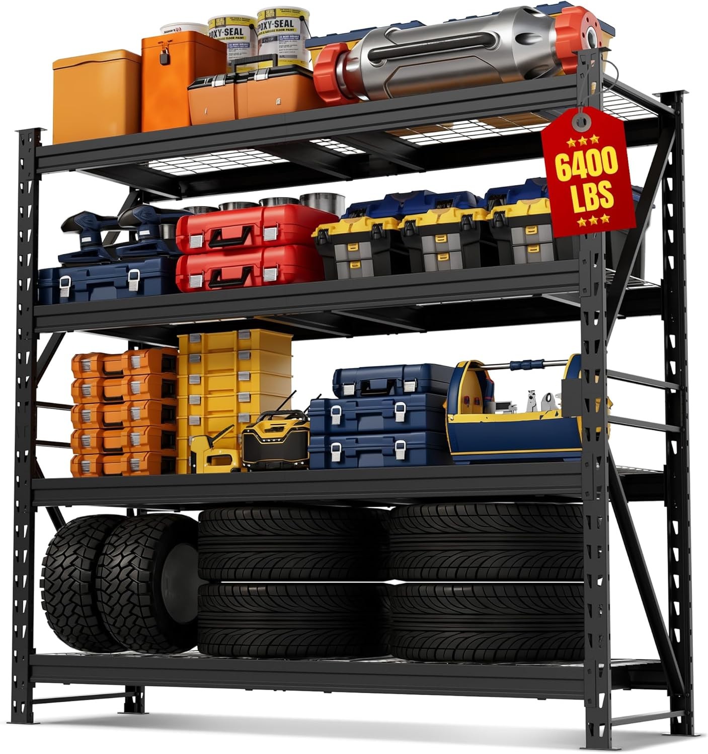 WORKPRO 77" 4-Tier Heavy Duty Storage Rack Industrial Shelving 6400LBS Capacity