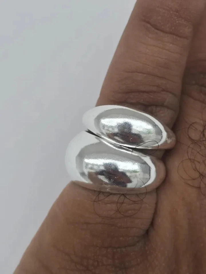 925 Sterling Silver Ring 2 set dome ring Wide Statement Ring Women silver Ring C