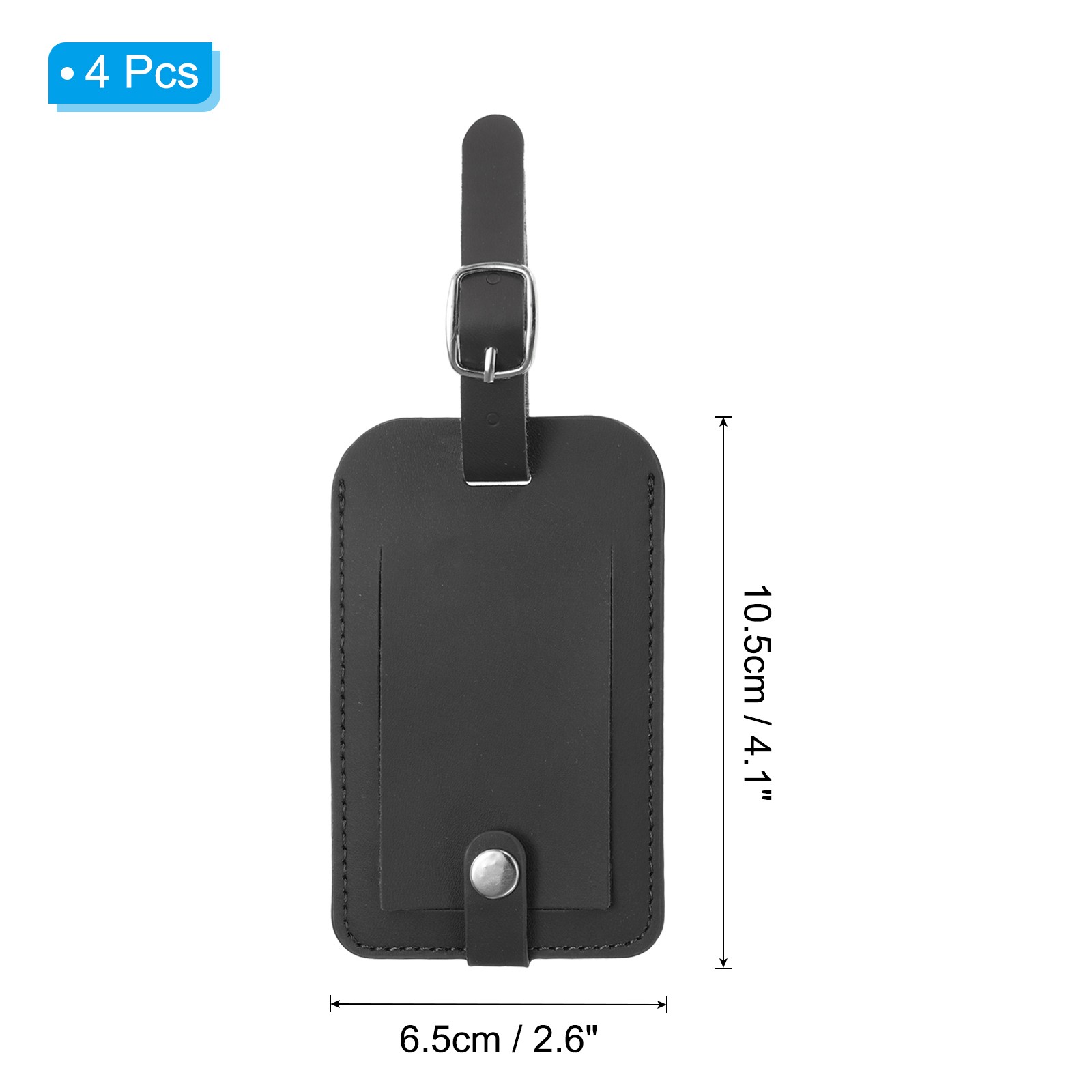 4 Pack Luggage Bag Tags PU Leather Suitcase Name Tags Travel ID Label Black