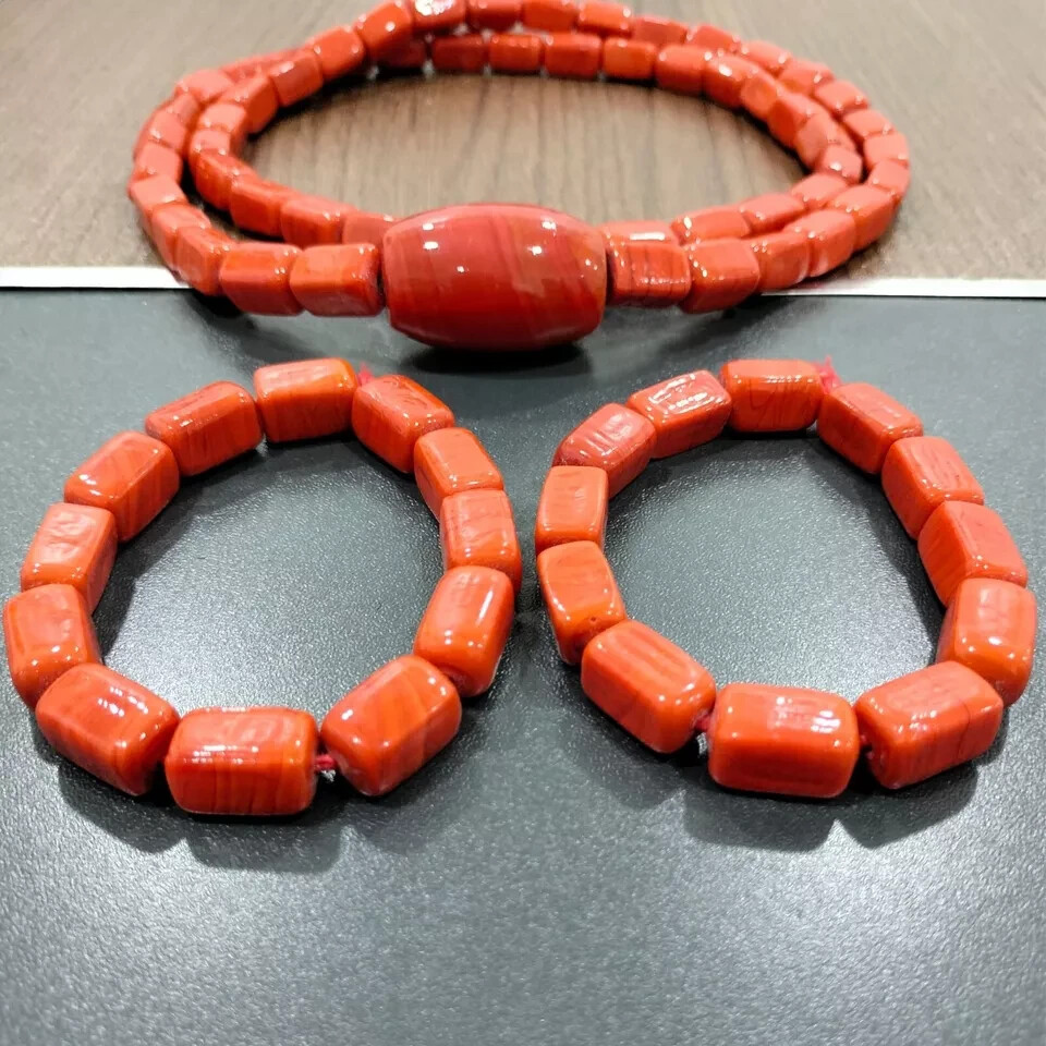 Original Coral Bead Necklace Set, African Igbo, Benin Bridal Wedding Jewelry Set