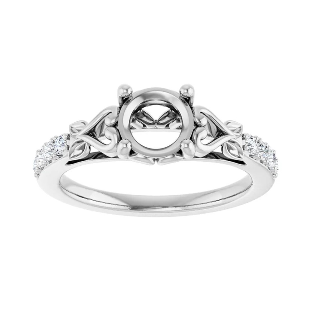 Ring Setting Blank Ring Without Stone Round 9mm 925 Silver Side Natural Zircon