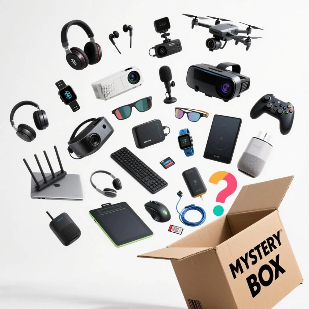Electronics and collection items, mysterious box with premium products