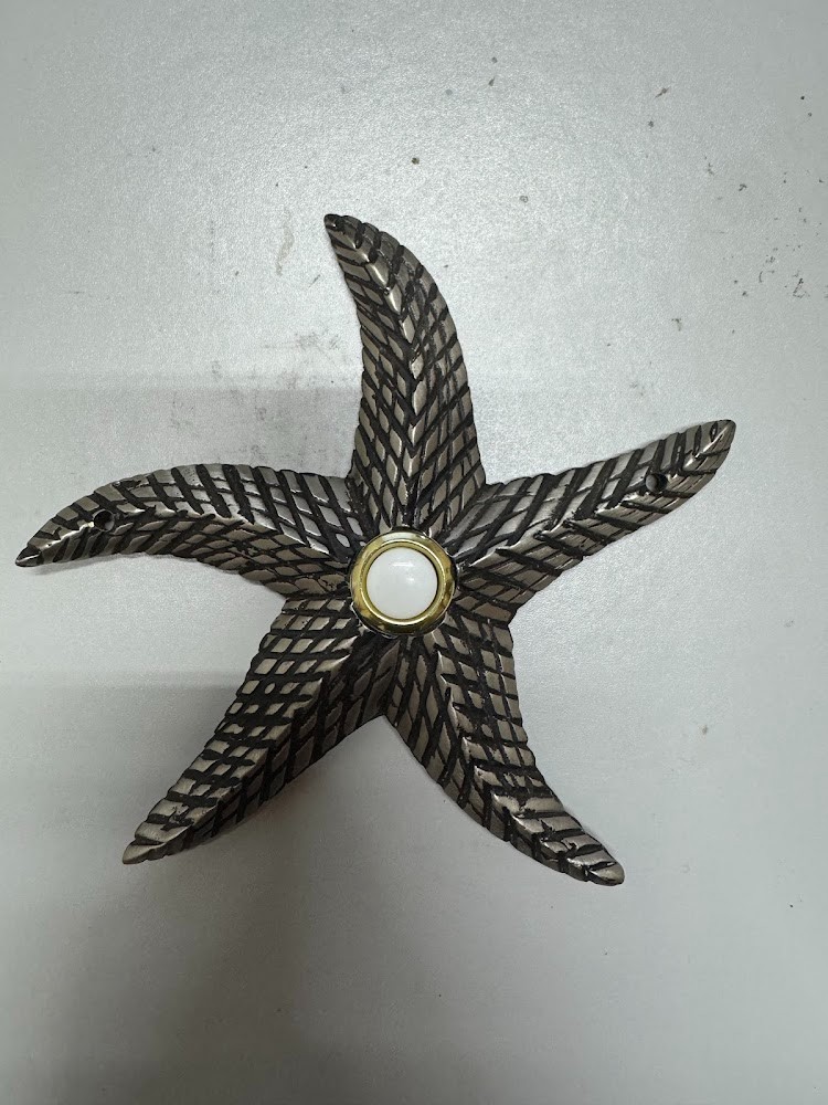 water wood Solid Brass Starfish Doorbell in Pewter