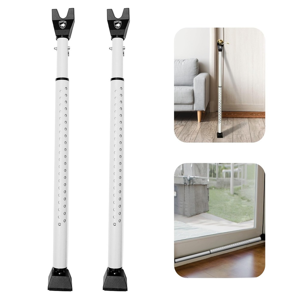 Sliding Door Security Bar, Jammer 2-in-1 Adjustable, 2 Pack, White