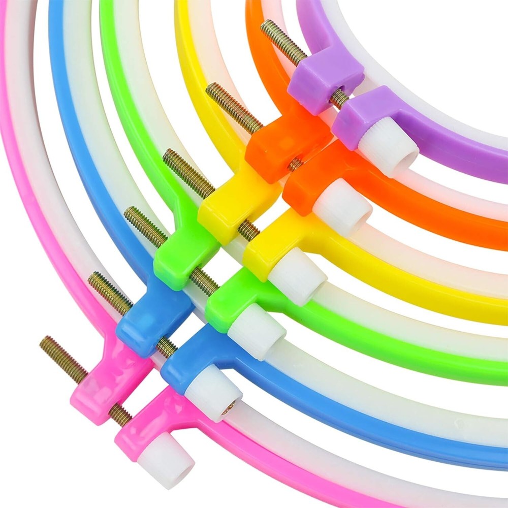 Adjustable Plastic Embroidery Hoop Set - 6 Multicolor Sizes for Easy Crafting