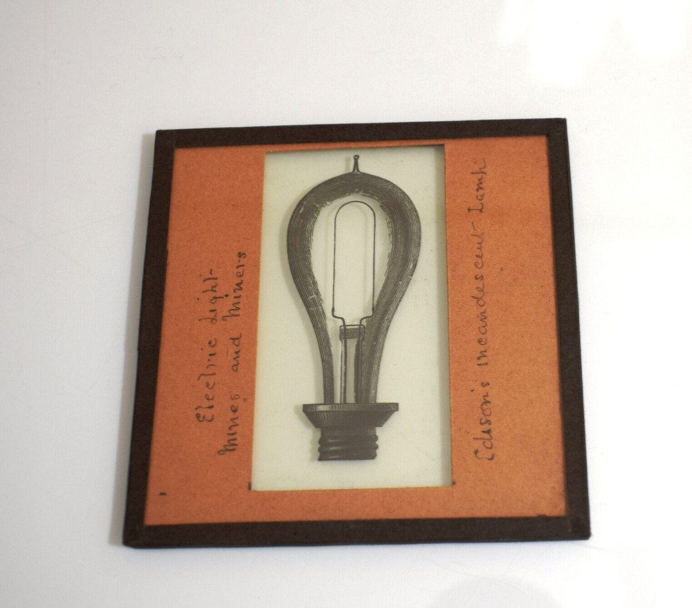 COAL MINING : EDISONS INCANDESCENT LAMP C1875 VICTORIAN Magic Lantern Slide