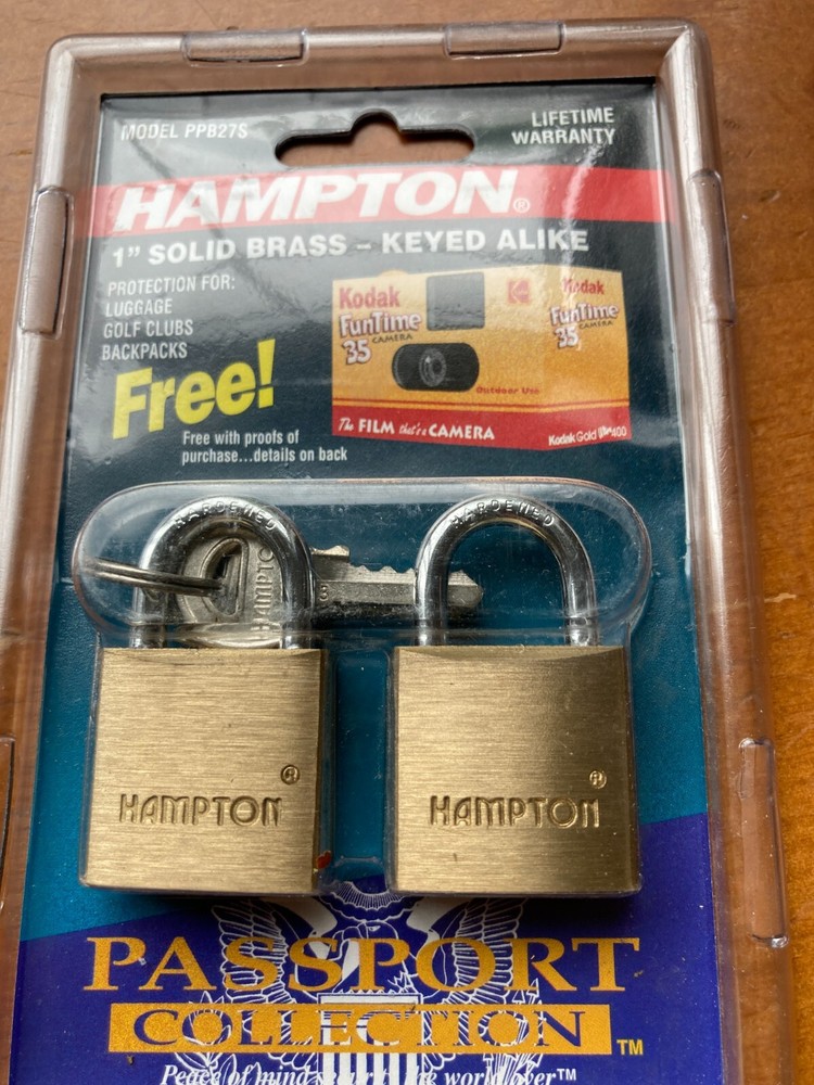 Hampton 1995 Passport Collection 1” SOLID BRASS Padlock 2 Keys 2 Locks NEW