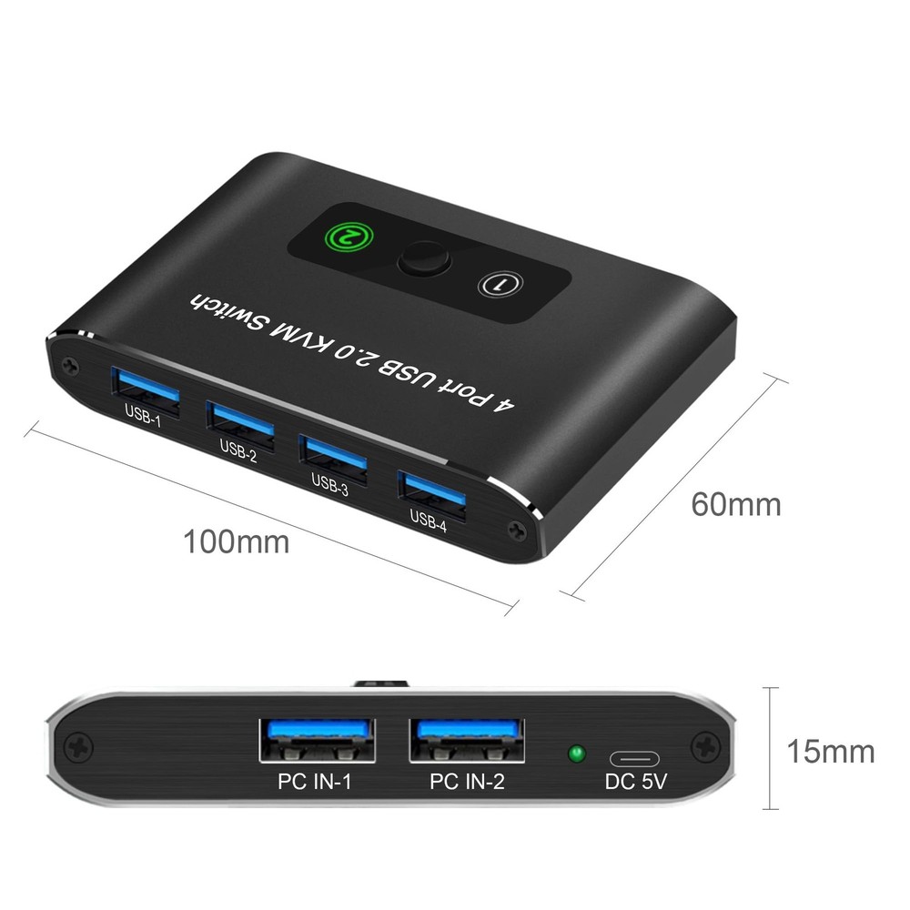 USB Switcher 2 Computers 2.0 Sharing 4 Devices KVM Box PC 2 PCS Cables