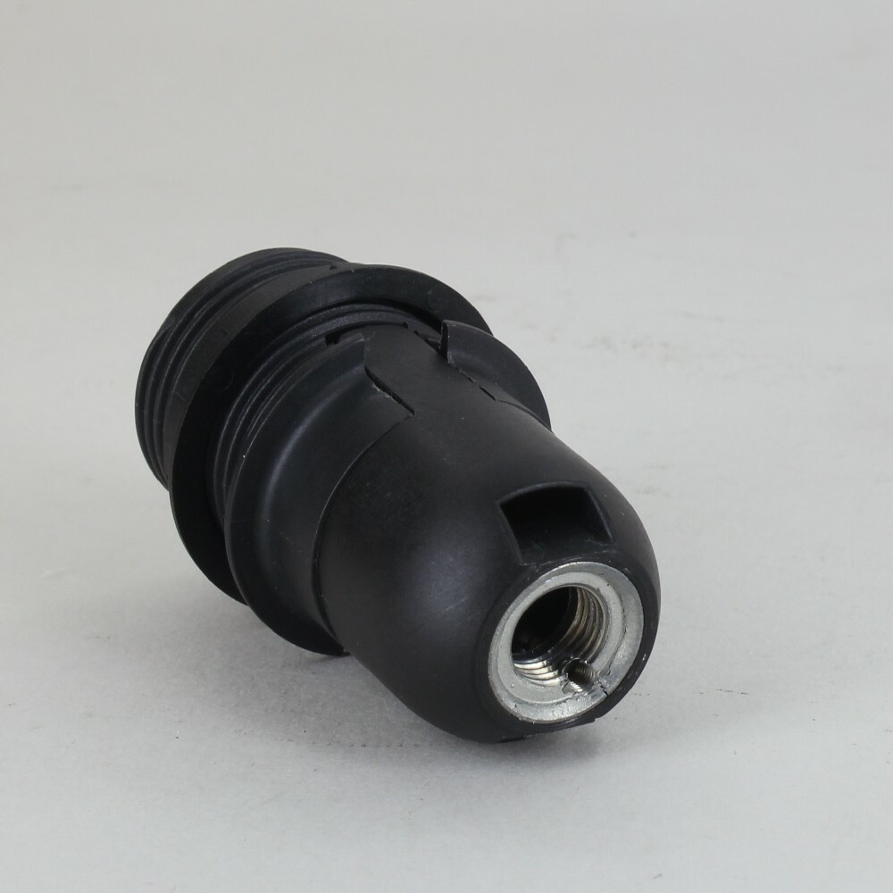 E-12 BLACK PLASTIC THREADED SKIRT LAMP SOCKET WITH SHADE RING SOE12G
