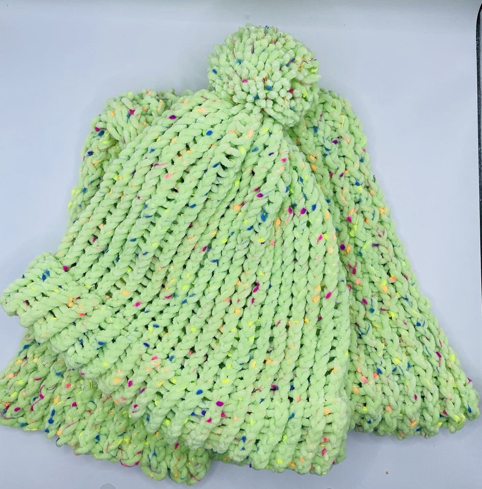 Hand Knitted Scarf And Hat Set. Bright Green