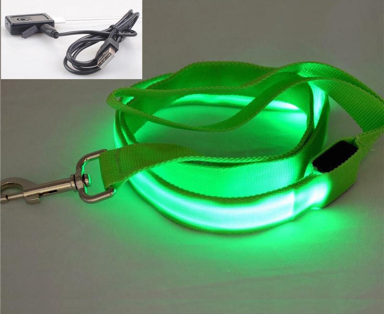 RECHARGEABLE 1FT-LED 4FT-LEASH glow light Dog Pet Safety Lead FOR Collar Harness