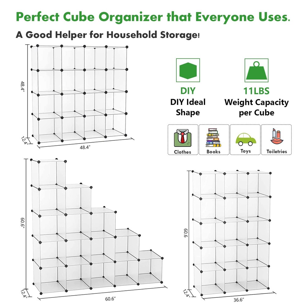 Cube Storage Organizer, 16-Cube Shelves Units, Plastic Storage Cubes, DIY Clo...