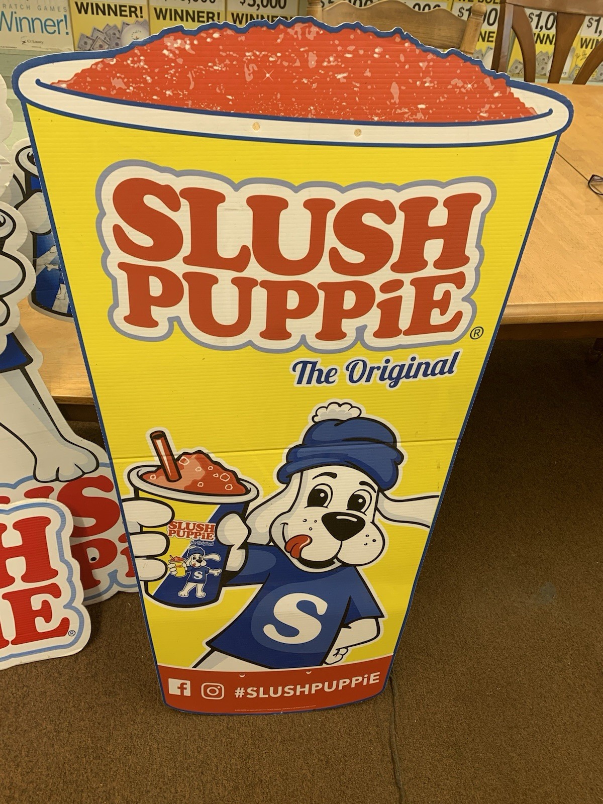 3 HUGE SLUSH PUPPIE COLOPLAST SIGNS 2 DOGS, 1 CUP. 4 FEET TALL RARE