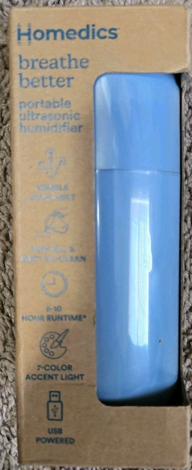 Homedics Portable USB Ultrasonic Humidifier Travel Size -Choose Your Color- New