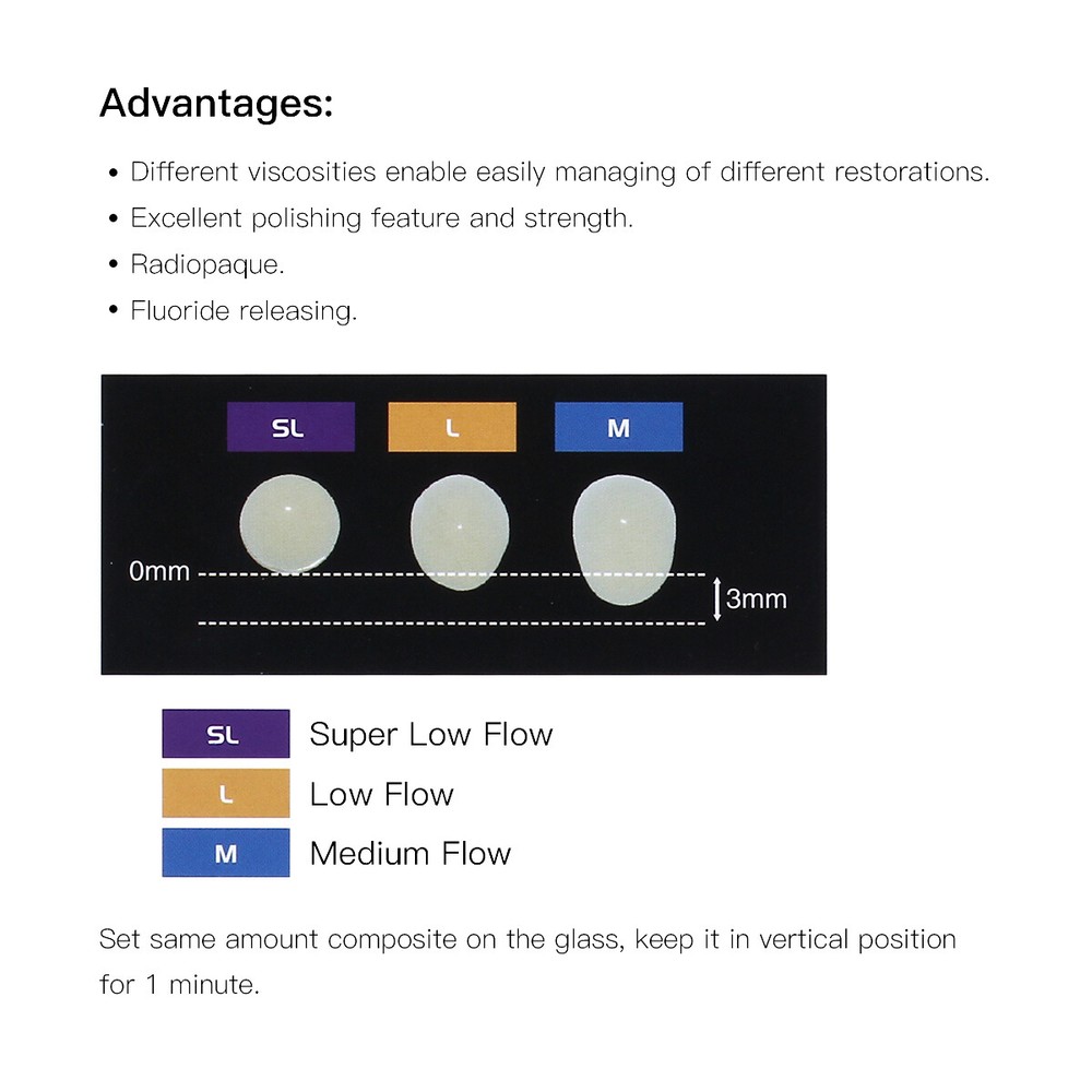 3Pcs Dental Dentex Flowable Light Cure Composite Resin Medium Flow A1 A2 A3 Kit