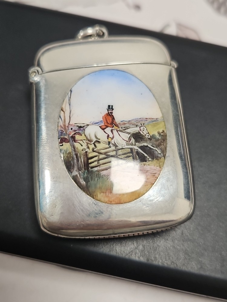 Enamel Antique Silver Vesta Case