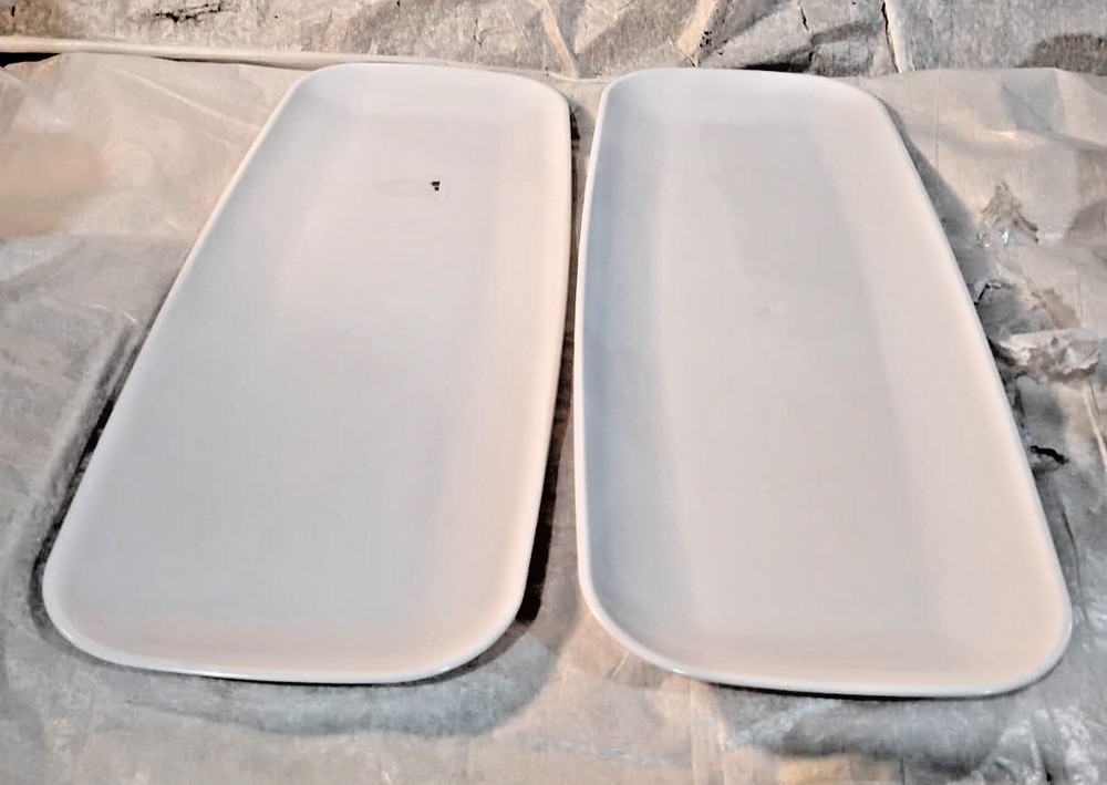 Blue Sky 17.5" Rectangle White Serving Trays (2-Pack) Premium Disposable Plastic