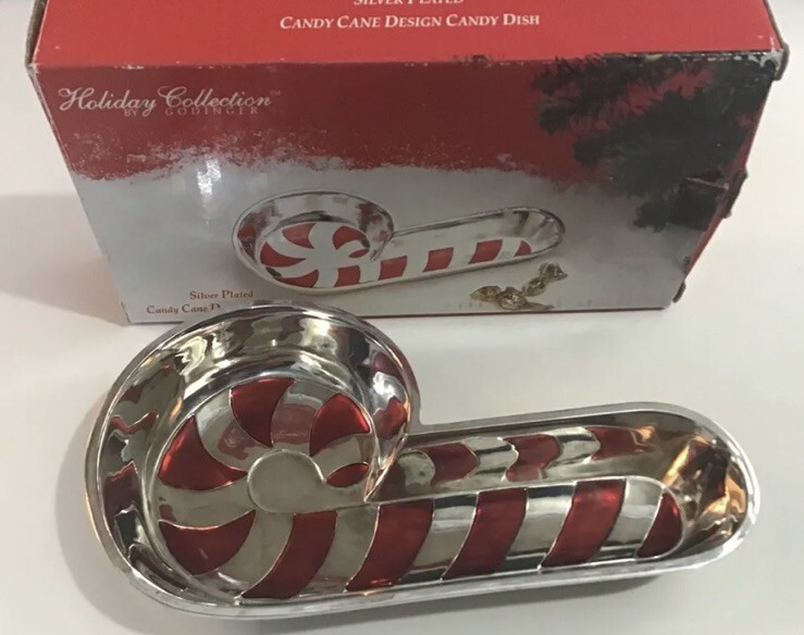 Vintage Silver Plated 8” Candy Cane Design Candy Dish Collection By Godinger