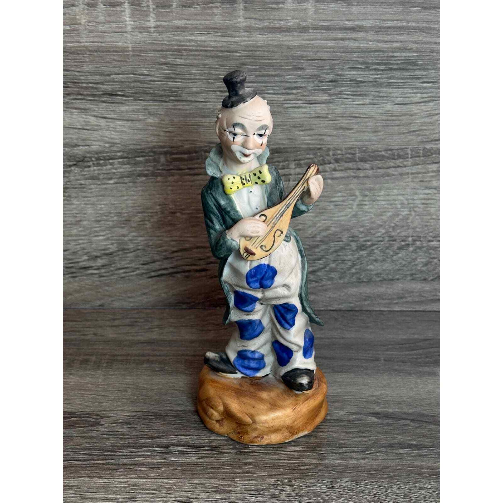 Vintage Ceramic Circus Clown Playing Mandolin Hand Painted