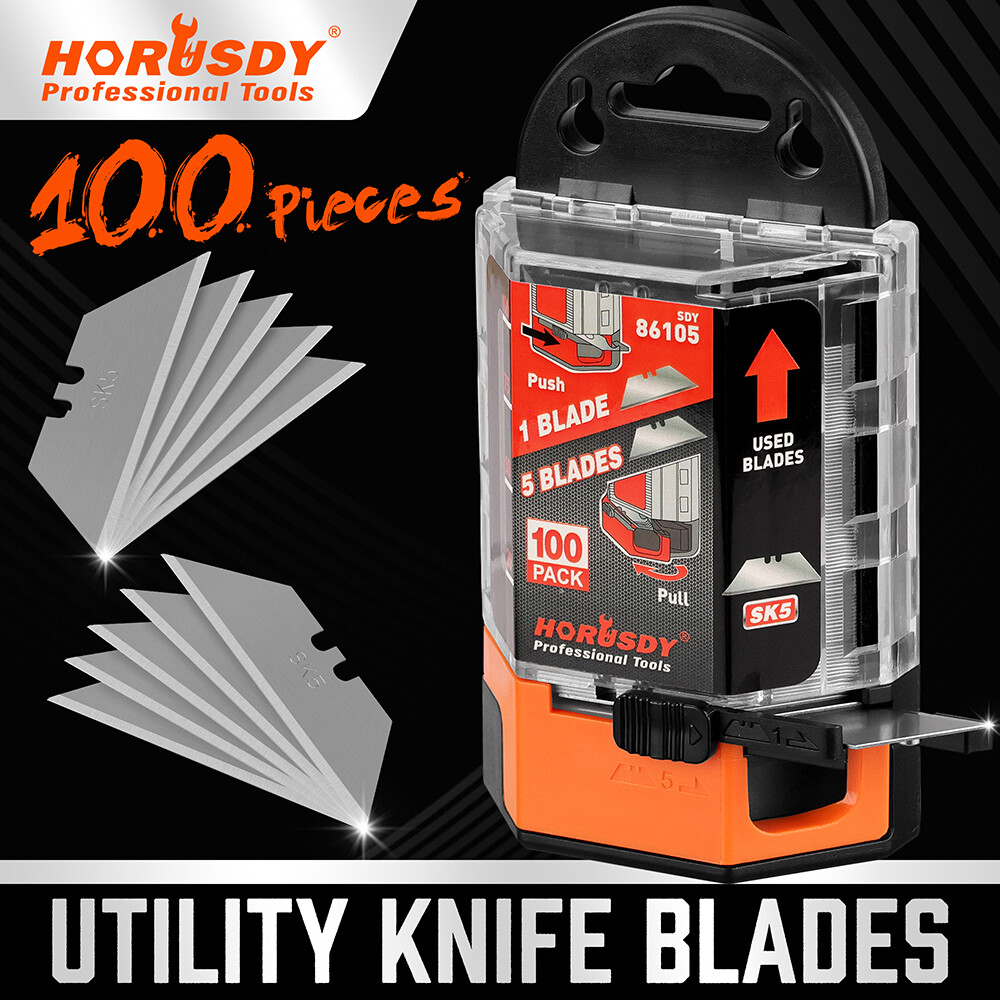100 PCS Utility Knife Blades General Purpose Heavy-Duty with Dispenser SK5