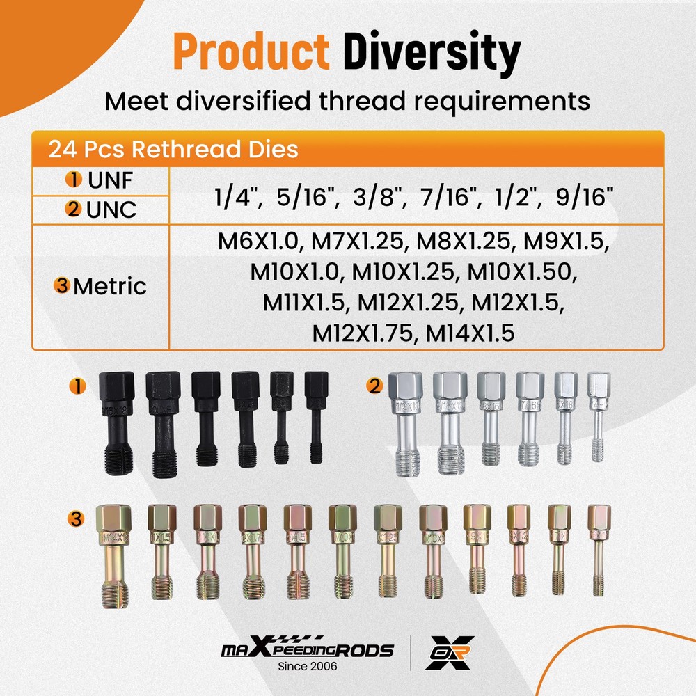 56x Thread Restorer Kit, Rethread Repair Tools UNC UNF & MetricThread Chaser Set