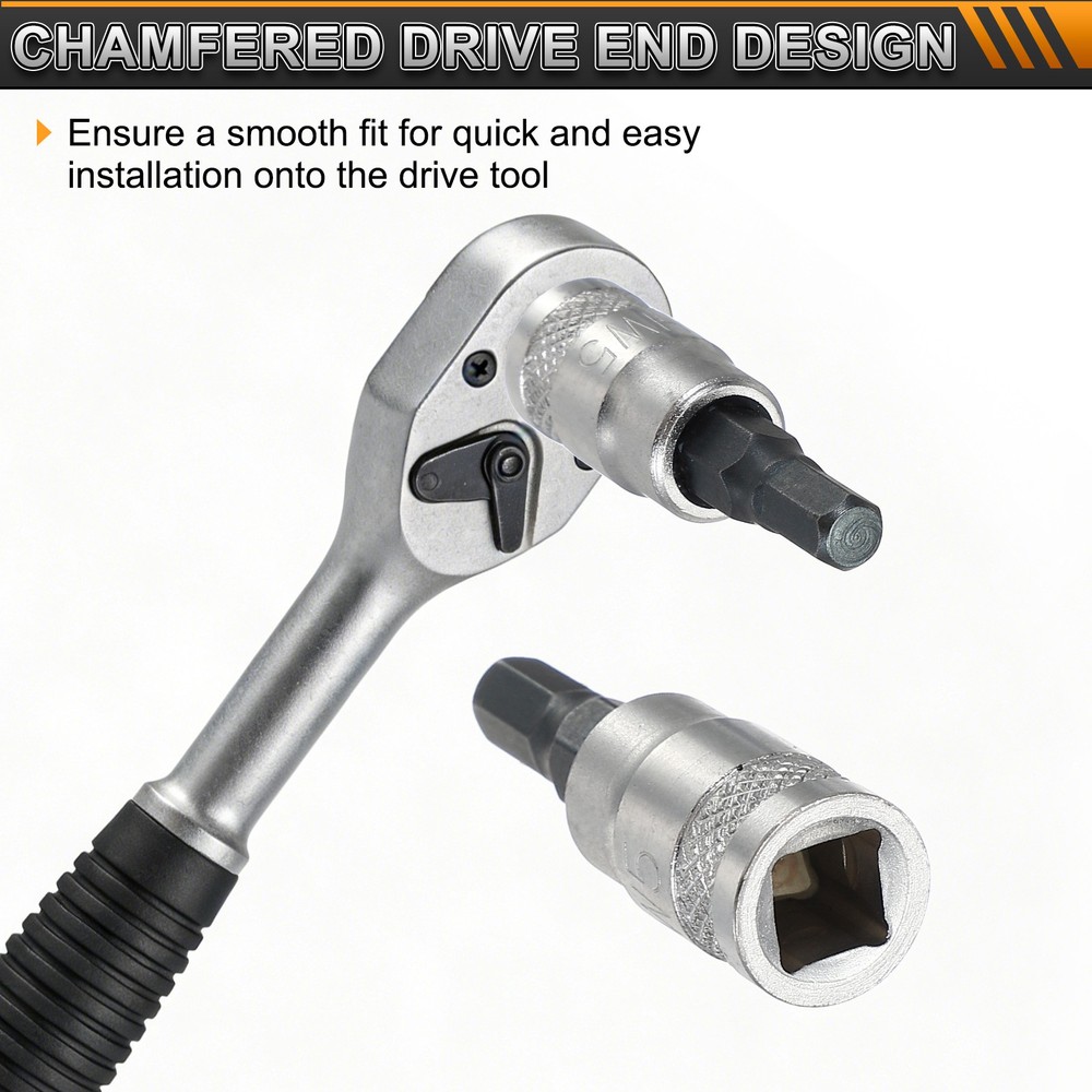 5Pcs Hex Bit Socket Set 1/4" Drive 1.5" Length S2 Steel Bit CR-V Socket