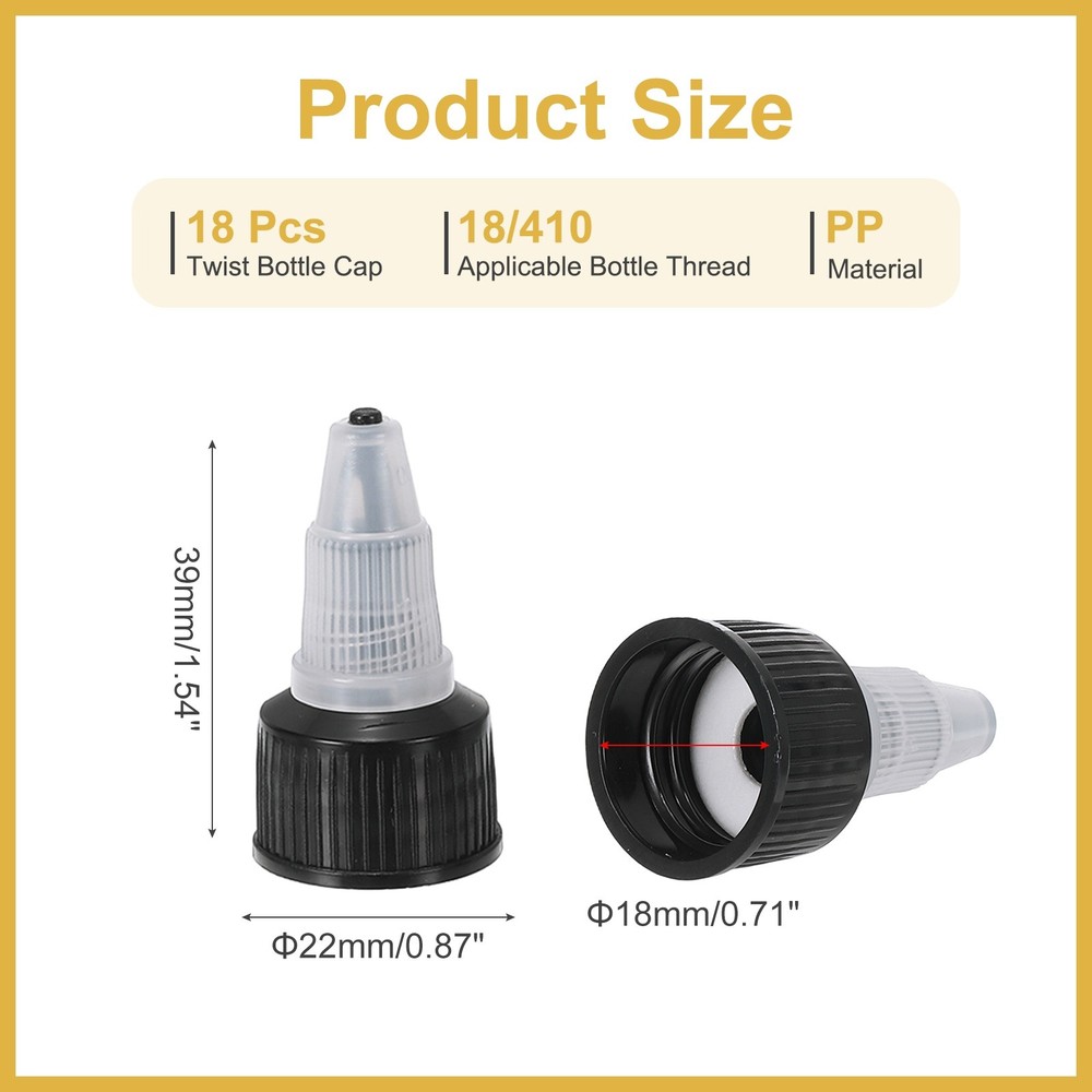 18pc Replacement Caps for 18/410 Bottles, Clear Black