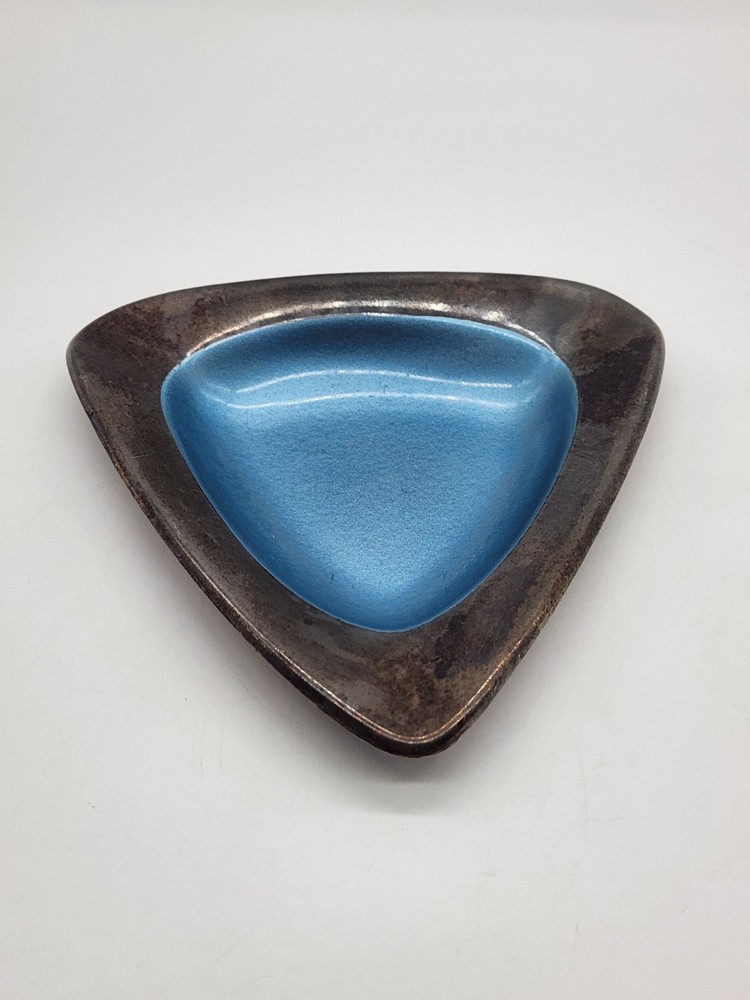 Vintage Reed Barton Ashtray Trinket Candy Dish Cobalt Blue Enamel Silver Plate