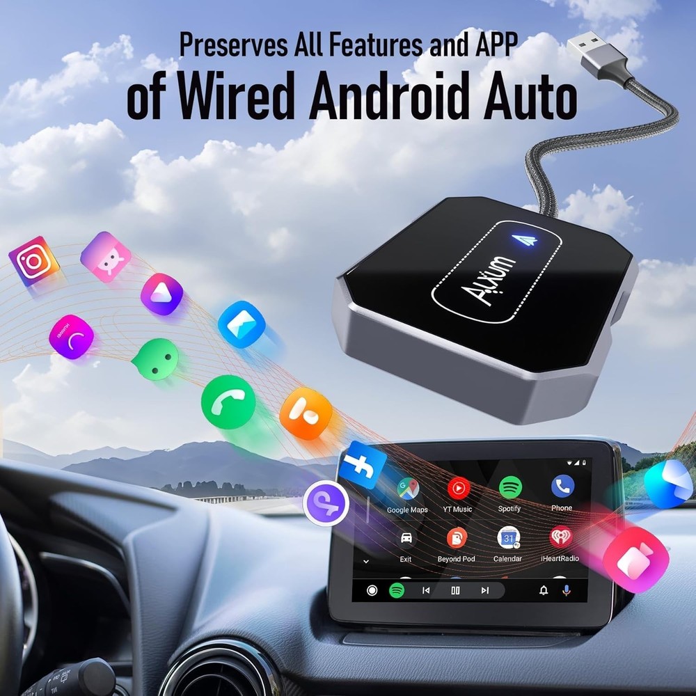 Compact Wireless Android Auto Dongle with Automatic Pairing & Sound Quality