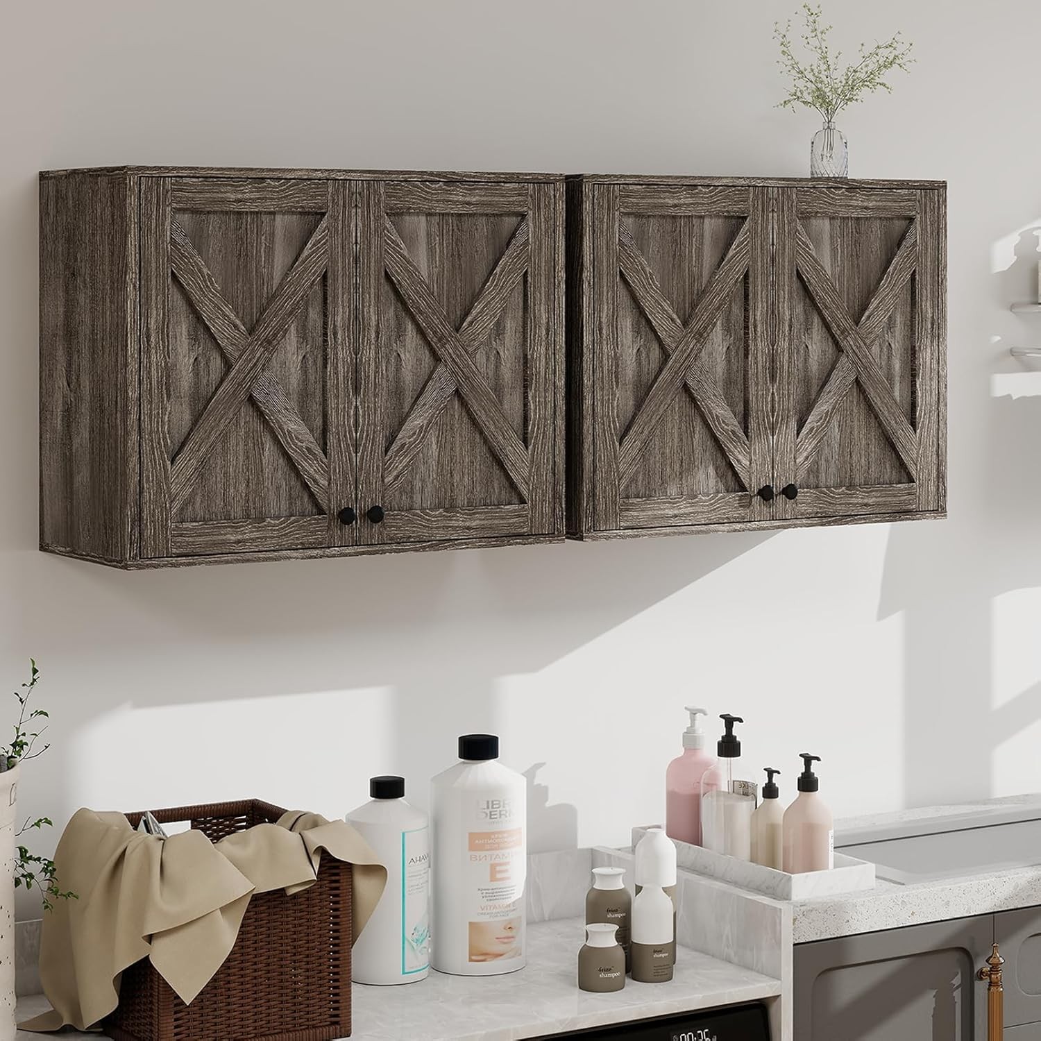 Wall Mounted Cabinet Set of 2 with Shelves |  Kitchen & Laundry Storage Solution