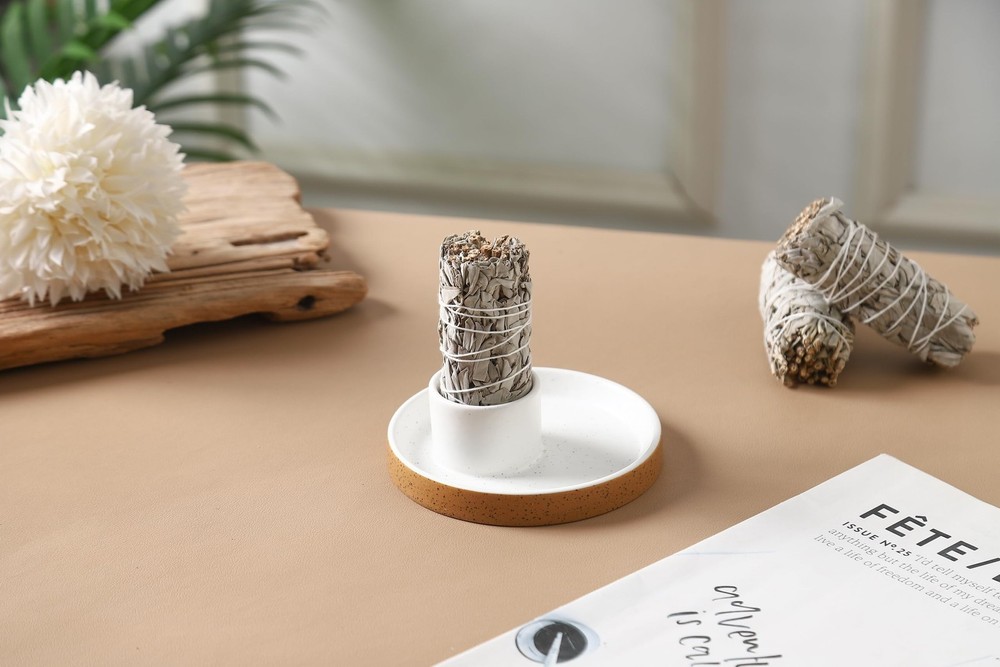 HOCUROAY Ceramic Incense Holder, White Sage Bundle Holder