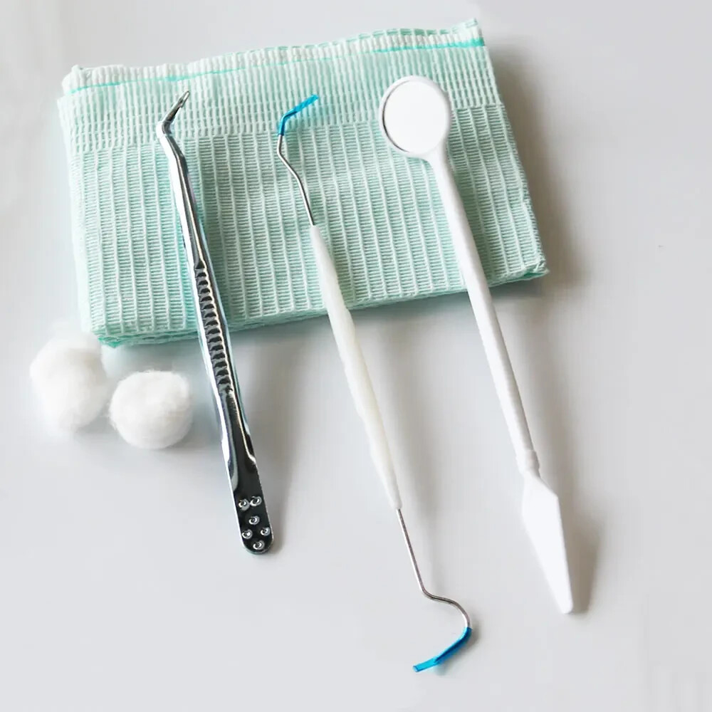 10*Basic Dental Instruments Set Mouth Mirror Probe Hook Pick Tweezer Disposable