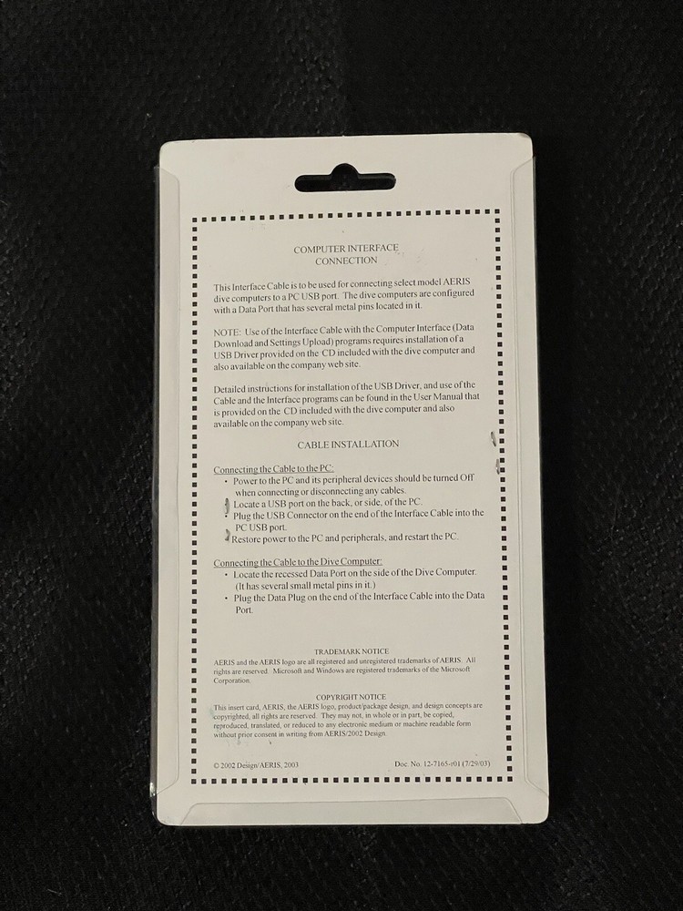 Aeris Elite Dive Computer Data Cable - USB Computer Interface for Scuba Diving