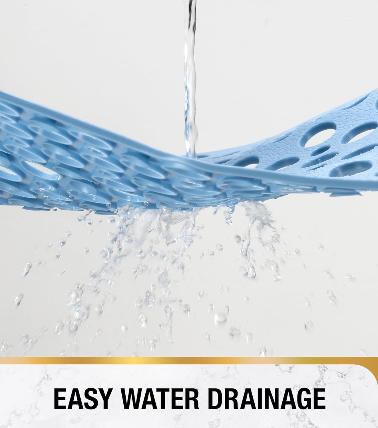 Non Slip Bathtub Mat 28x15in Blue Shower Safety Mat w/ Drain Holes & Suction