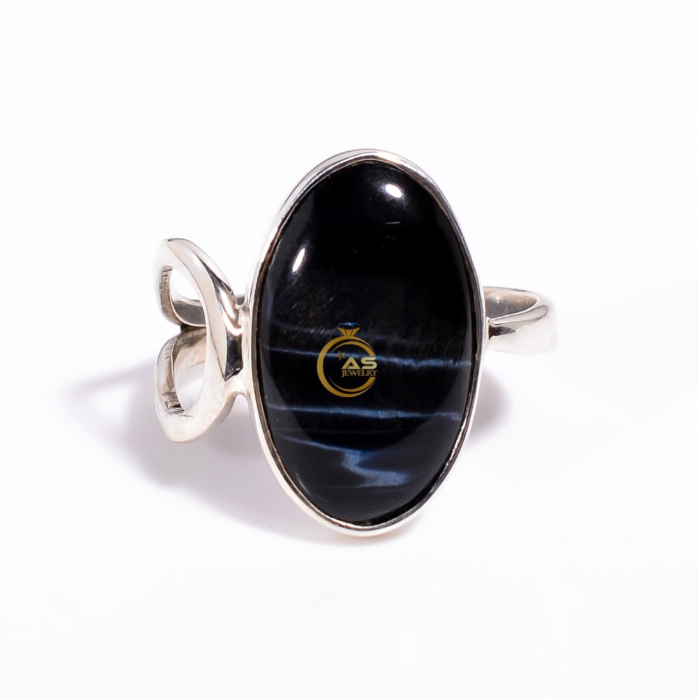 Dark Blue Tiger Eye Ring Solid 925 Sterling Silver Statement Rings Gift for Her