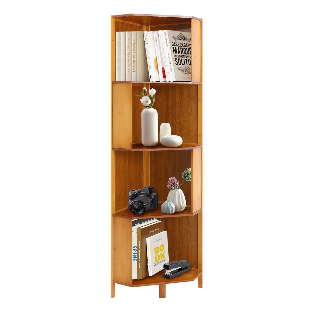 Rotating Bookshelf A-Shape Corner Bookcase Storage Freestanding Display Rack