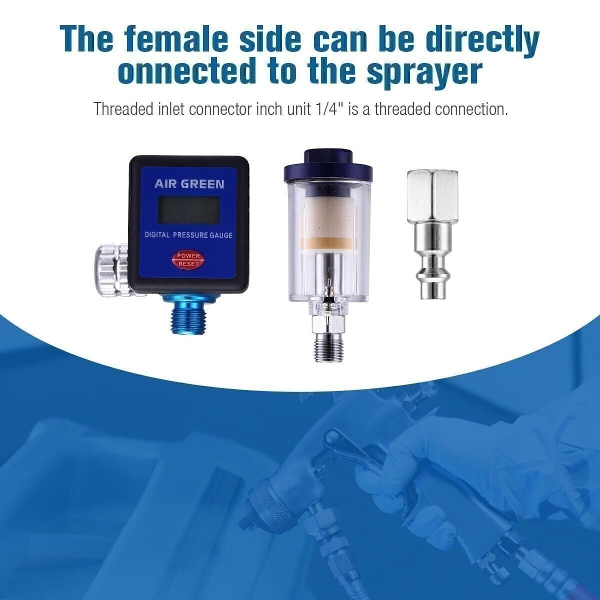 1/4" Air Flow Regulator Digital Pressure Gauge Filter Tool For Paint Spray Gun