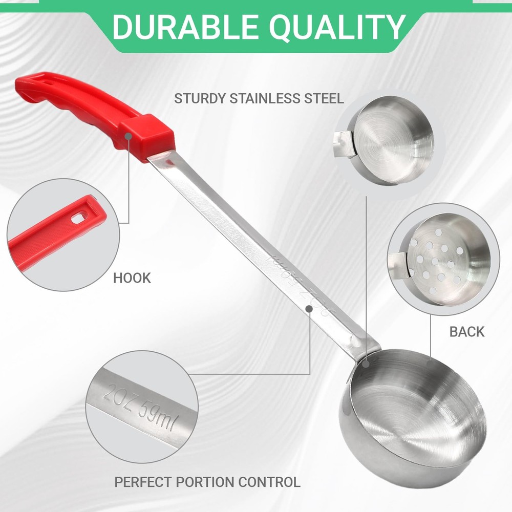 4 PCS 2 oz Portion Control Serving Spoons Measuring Ladle Scoops Red Set
