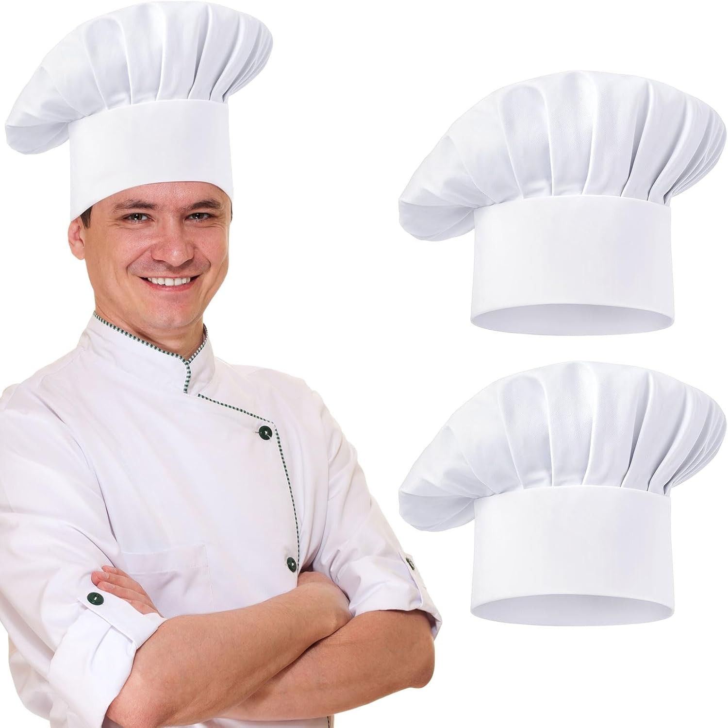 2 Pcs Chef Hats for Men, Chef Hat, Adjustable Elastic Chef Caps for Women, Baker