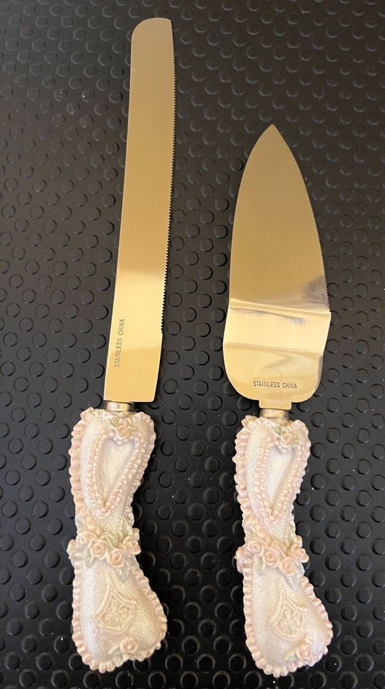 Wedding Celebration Server Set and Goblets Rose Bead Poly New