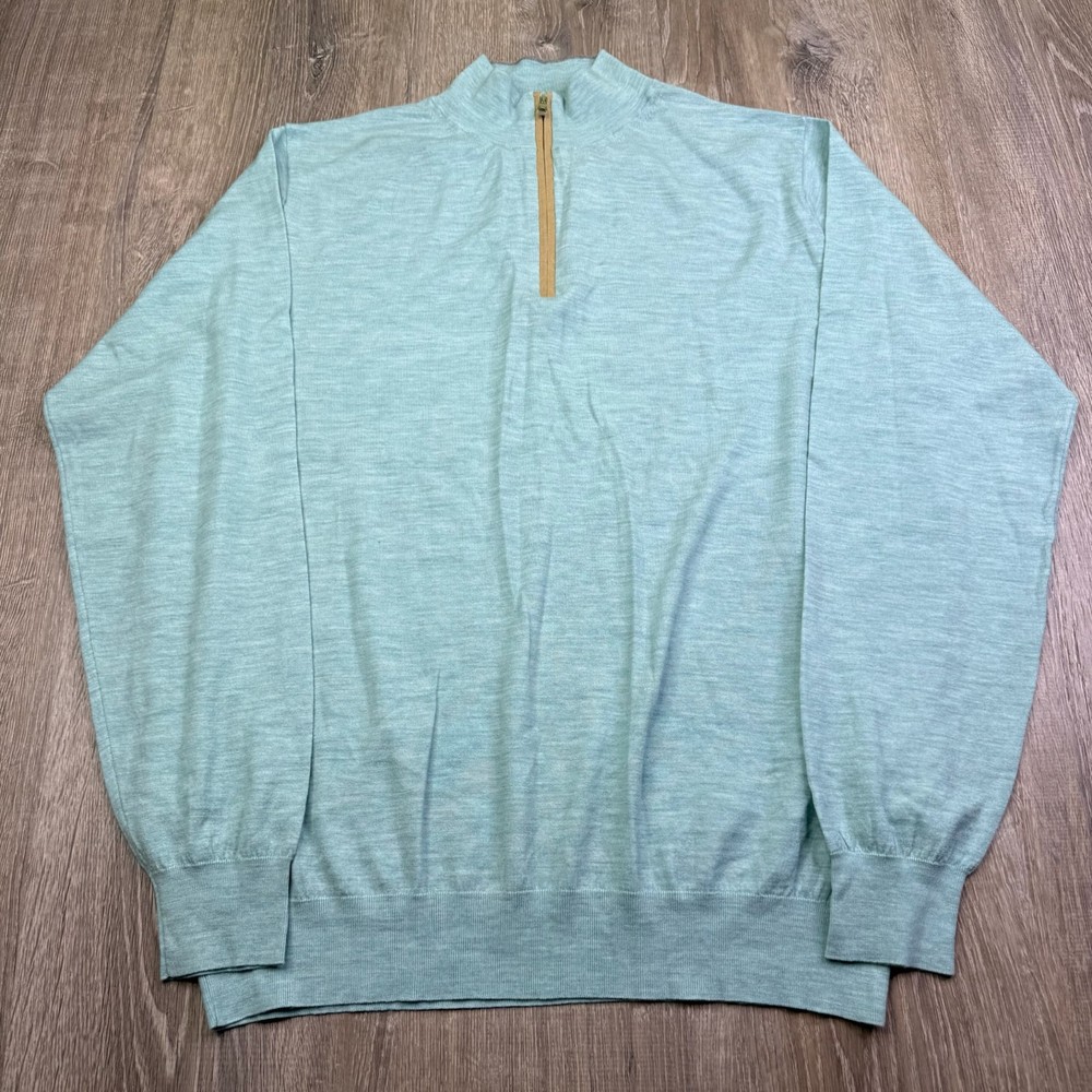Peter Millar Mens Aqua Blue Excursionist Flex Quarter Zip Pullover Sweater L