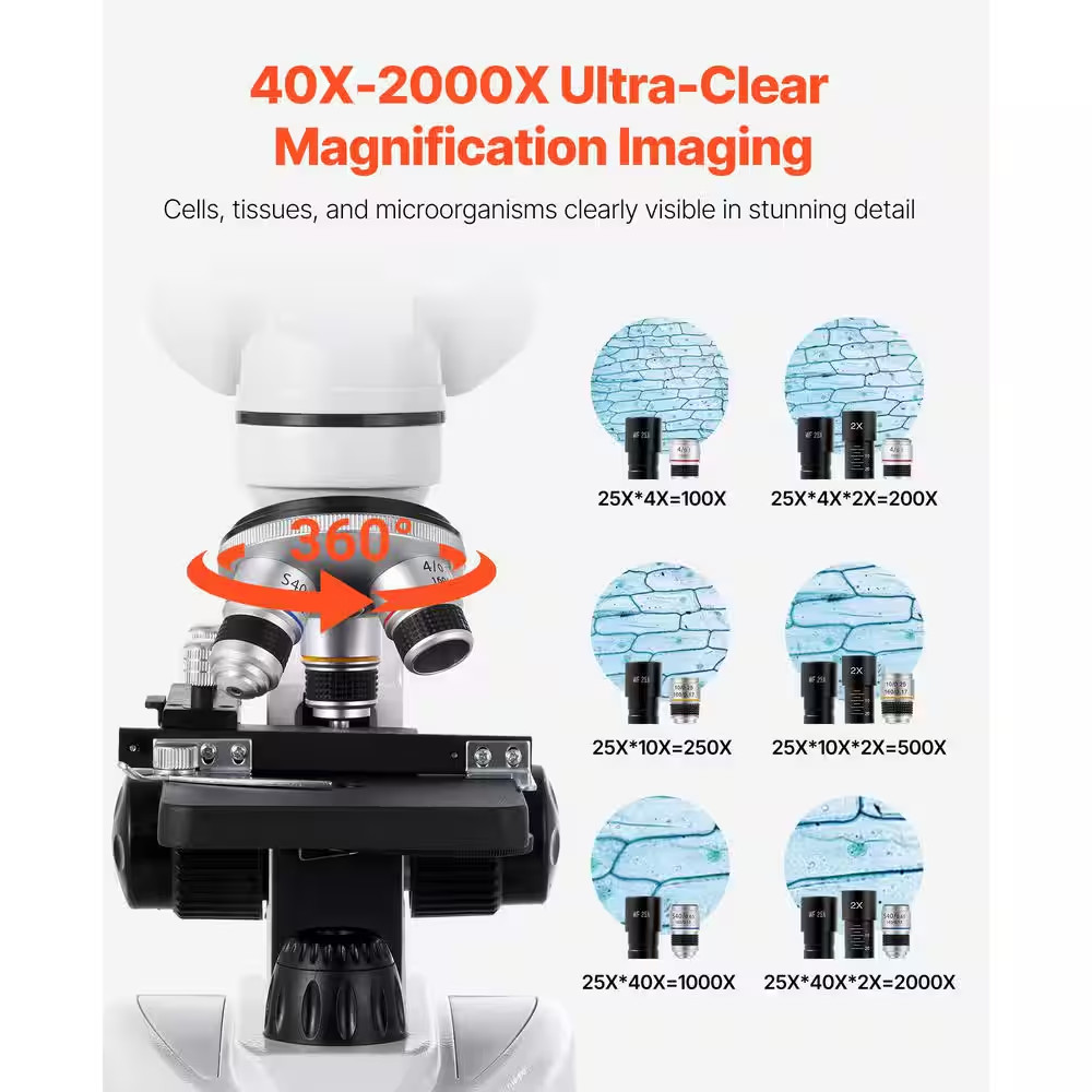 Compound Binocular Microscope, 40-2000X Magnification, Professional Compound Mic