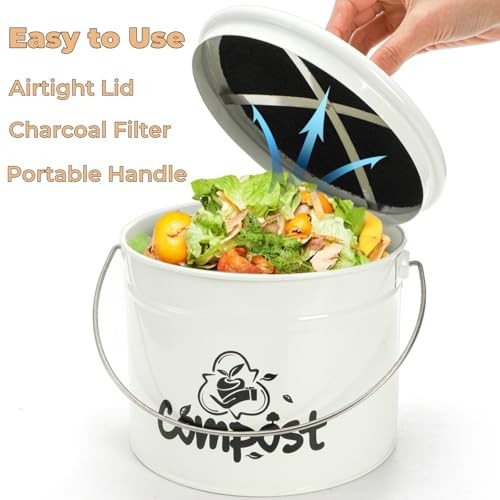 Small Kitchen Compost Bin, 1 Gallon Odorless Composter Container, Food Waste