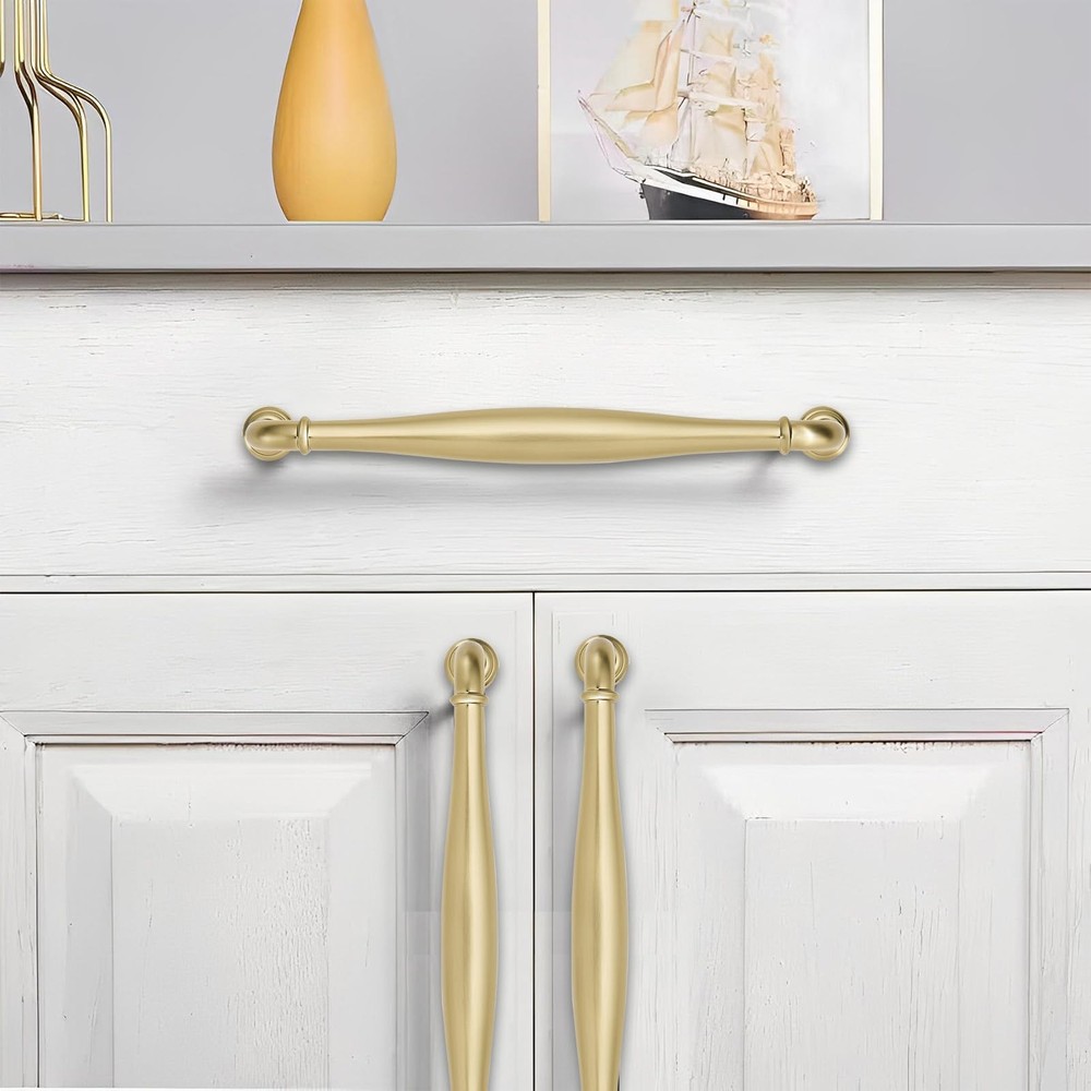 khtumeware 5 Pack 10inch(256mm) Hole Center Brushed Brass Cabinet Pulls Solid He